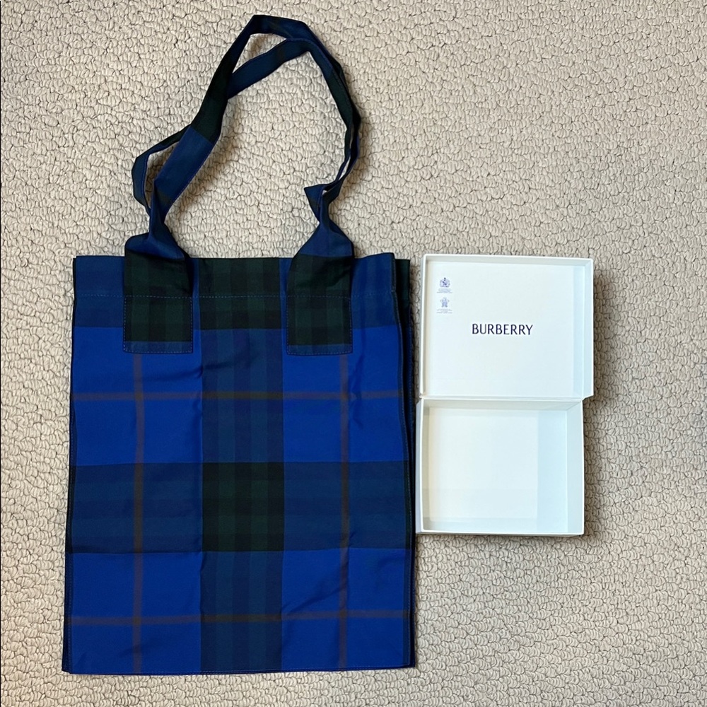 Burberry Blue and Black Checkered Tote